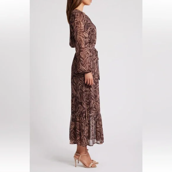 Chelsea28 Brown Long Sleeve Faux Wrap Dress - Picture 4 of 6